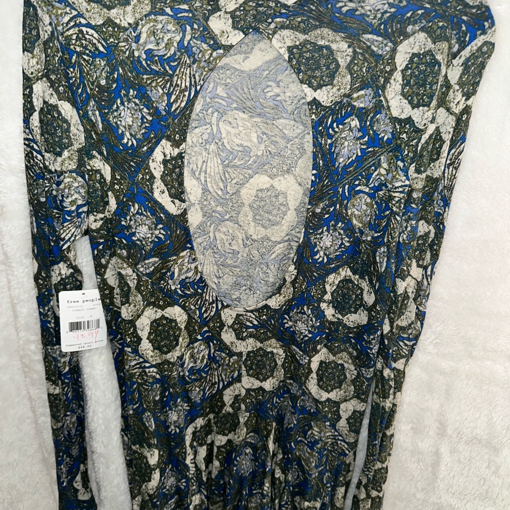 Free People Blue and Green Patterned Long Sleeve Dress - Picture 7 of 11